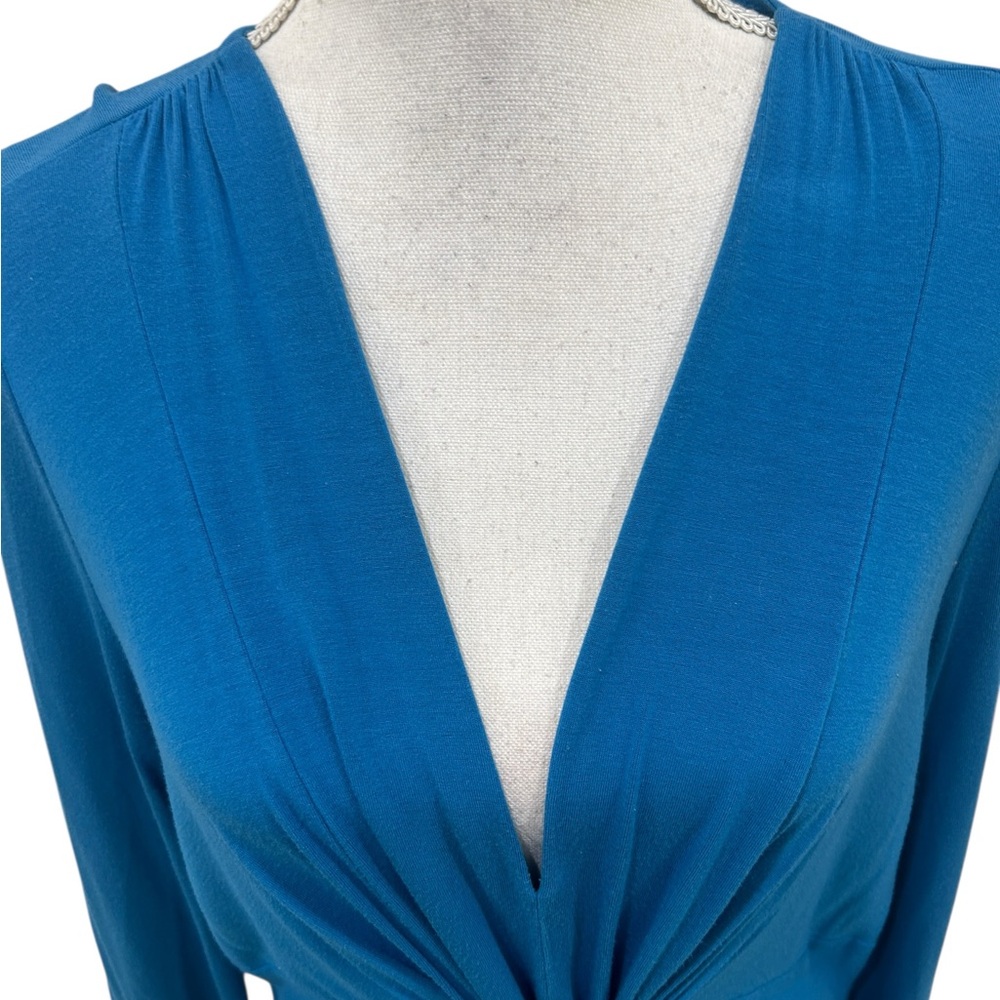 Kate Hill Teal v neck Long-Sleeve Twist-Front stretchy Top size medium - Picture 5 of 7